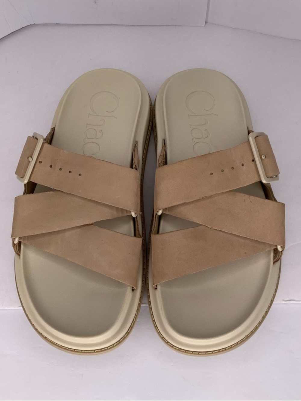 Chaco Townes Angora Nubuck Beige Women's Slide Sandals Sleek Casual Sz 7 - Picture 7 of 10